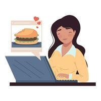 female blogger with fast food article character vector