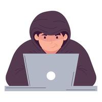 hacker utilizando ordenador portátil ciber fraude vector