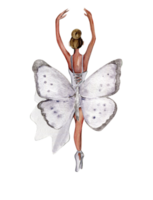 Watercolor dancing ballerina with butterfly and magnolia. png