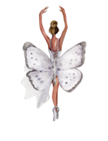 Aquarell Tanzen Ballerina mit Schmetterling und Magnolie. png