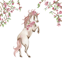 blanco unicornio con rosado alas y rosado flores png