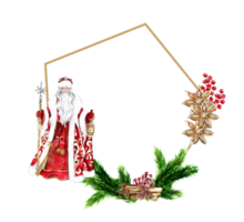 Navidad marco con abeto ramas y Papa Noel claus en rojo.acuarela mano dibujado ilustración para invitaciones, saludo tarjetas, huellas dactilares, embalaje y más. alegre Navidad y contento nuevo año. png