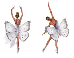Aquarell Tanzen Ballerina mit Schmetterling und Magnolie. png