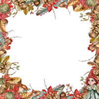 Watercolor autumn square frame with sea buckthorn llustration png