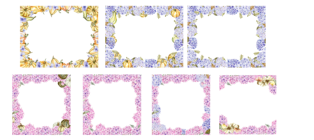 Autumn square frame with blue and pink hydrangea set. png