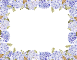 Autumn square frame with blue hydrangea. png