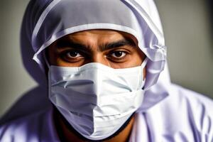 A muslim man wearing protective mask. COVID 19. Mask-Wearing with Confidence. photo