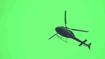 hélicoptère en volant sur vert écran faible angle caméra. réaliste hélicoptère en volant boucle animation. vert écran rendre. avion vol avec écran vert. avion chrominance clé Publier production 4k images. video