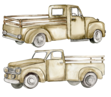 Vintage watercolor truck, hand drawn illustration of old retro car . png