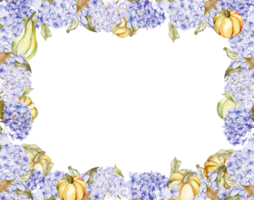 l'automne carré Cadre avec hortensia bleu. png