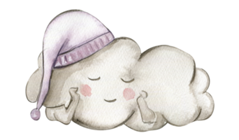 acuarela mano dibujado blanco dormido nubes en dibujos animados estilo. png