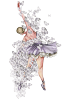 Watercolor dancing ballerina with butterfly and magnolia. png