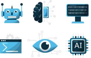 Artificial intelligence icon set element design illustration. AI technology and cyber elements. Futuristic technology service and communication artificial intelligence concept png