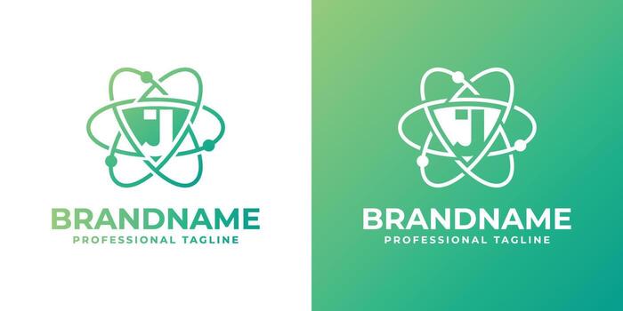 Letter J Cyber Security or Atom Logo, suitable for any business related to shield, cyber security, technology, or Atom with J initials. vector