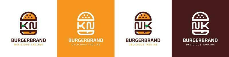 letra kn y nk hamburguesa logo, adecuado para ninguna negocio relacionado a hamburguesa con kn o nk iniciales. vector