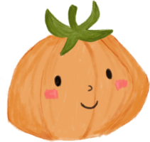 Cute and funny cartoon pumpkin vegetable characters clipart with face emoticon in hand drawn crayons for decoration. png