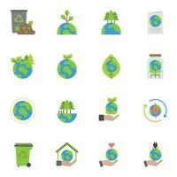 Earth Day Ecology and Environment Icon set. Nature Renewable Energy Icons. Eco Friendly Outline Vector Icon Sign