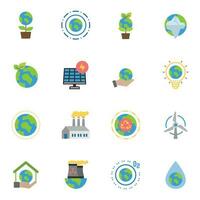 Earth Day Ecology and Environment Icon set. Nature Renewable Energy Icons. Eco Friendly Outline Vector Icon Sign