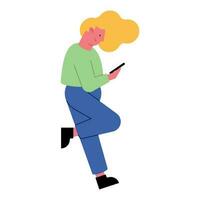 blond woman using smartphone character vector