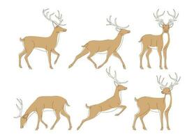 Set of deer in continuous line art drawing style. Continuous line drawing collection of deer. Deer in abstract and minimalist linear icon set. Vector illustration