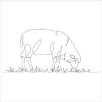 Sheep in one continuous line drawing. Sheep icon. Lamb in the grass line art icon concept. Trendy sheep with grass single line draw design illustration. Vector illustration