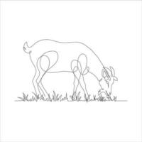 Goat one line continuous drawing. Goat in the grass line art icon. Goat with grass linear icon. Farm animal line art icon illustration. Minimalist linear vector illustration. Vector illustration