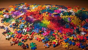 Colorful puzzle pieces form educational order and connection generated by AI photo