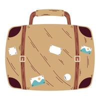 beige suitcase travel with stickers vector