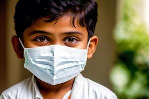 An indian boy wearing protective mask. COVID 19. Mask-Wearing with Confidence. photo