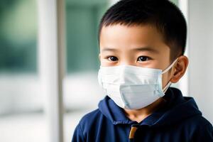 An asian boy wearing protective mask. COVID 19. Mask-Wearing with Confidence. photo