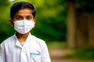 An indian boy wearing protective mask. COVID 19. Mask-Wearing with Confidence. photo