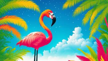 Summer vacation concept. Flamingo Paradise. Exploring the Vibrant Coastal Wonders. photo