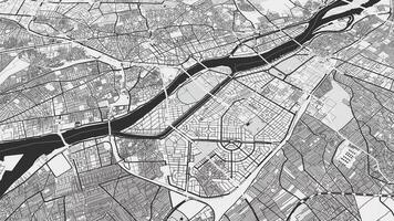 Black and white Cairo map background loop. Spinning around Egypt city air footage. Seamless panorama rotating over downtown backdrop. video