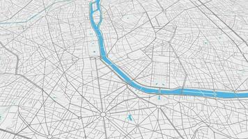 Light blue grey Paris map background loop. Spinning around France city air footage. Seamless panorama rotating over downtown backdrop. video