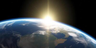 Earth in space with a sunshine on it photo