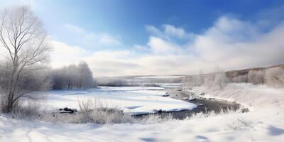 winter landscape with snowy path photo