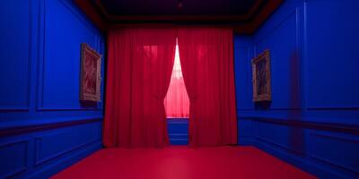 Red room with a blue screen in the background photo