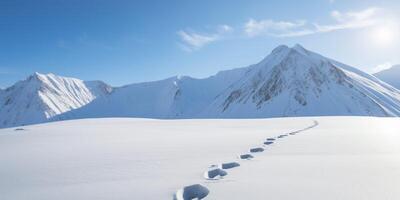 imagen de montaña con huellas en nieve ai generado foto