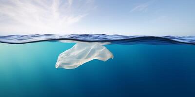 plastic bag is floating in a ocean photo