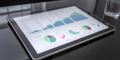 A tablet with holographic display showing business statics photo