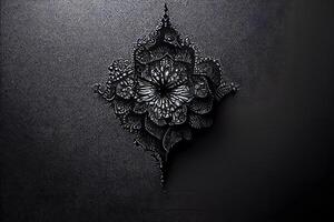 black ornate flower background and grim gothic wallpaper, neural network generated art photo