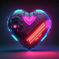 cyberpunk alta tecnología neón brillante corazón, ciber san valentin día concepto, neural red generado Arte foto