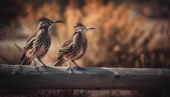 uno pájaro encaramado en rama a puesta de sol generado por ai foto