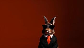 confidente empresario se esconde linda Conejo en traje generado por ai foto