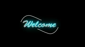 Animated Welcome neon glowing with reflection. Multicolor neon glowing word WELCOME on a black background. Neon glow signs blink motion graphic. video