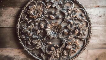Floral pattern on antique wood door frame generated by AI photo