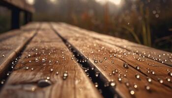 Wet plank reflects beauty in nature freshness generated by AI photo