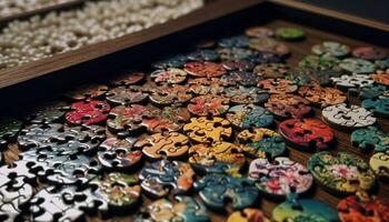 Multi colored jewelry collection arranged on table generated by AI photo