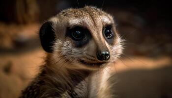 Cute, small lemurs staring alertly, outdoors in forest generated by AI photo