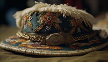 indígena cultura tejido elegancia dentro lana tocado generado por ai foto